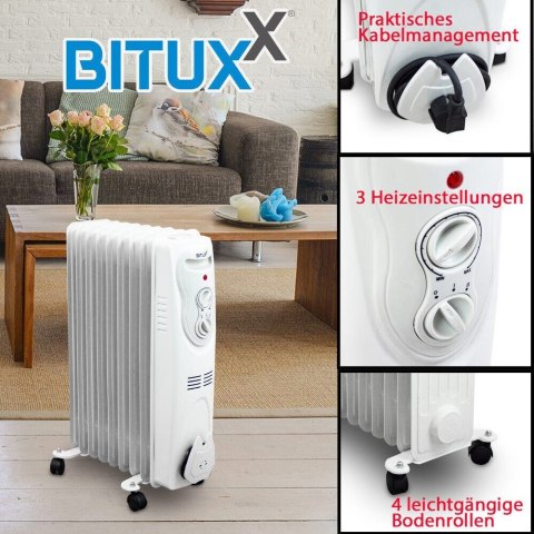 BITUXX Elektryczny grzejnik olejowy 2000 Watt 9 żeber BITUXX Elektryczny grzejnik olejowy 2000 Watt 9 żeber