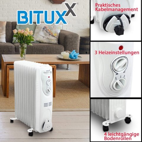 BITUXX Elektryczny grzejnik olejowy 2500 W 11 żeber biały BITUXX Elektryczny grzejnik olejowy 2500 W 11 żeber biały
