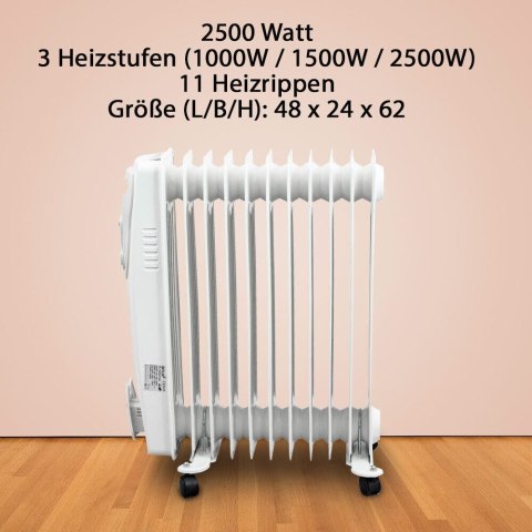 BITUXX Elektryczny grzejnik olejowy 2500 W 11 żeber biały BITUXX Elektryczny grzejnik olejowy 2500 W 11 żeber biały