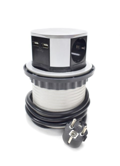 CHOWANE GNIAZDO STOŁOWE 4 GNIAZDA Z USB SREBRNE 1,5 M DO BIURA I DOMU CHOWANE GNIAZDO STOŁOWE 4 GNIAZDA Z USB SREBRNE 1,5 M DO BIURA I DOMU