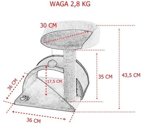 Drapak dla kota Legowisko+Budka biało-beżowy 43cm Drapak dla kota Legowisko+Budka biało-beżowy 43cm