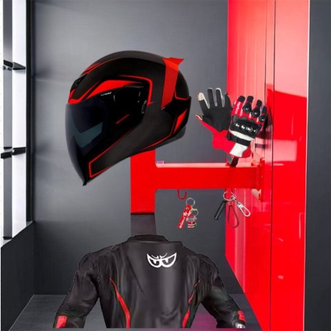 Uchwyt ścienny do kasku motocyklowego kluczy kombinezonu Czerwony Uchwyt ścienny do kasku motocyklowego kluczy kombinezonu Czerwony