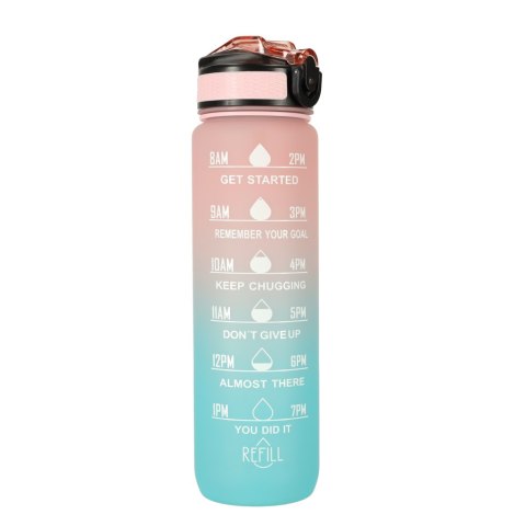 Butelka na wodę bidon ze słomką uchwytem miarką motywacyjną na siłownię BPA free Tritan 1l róż błękit Kik Sp. z o. o. Sp. k.