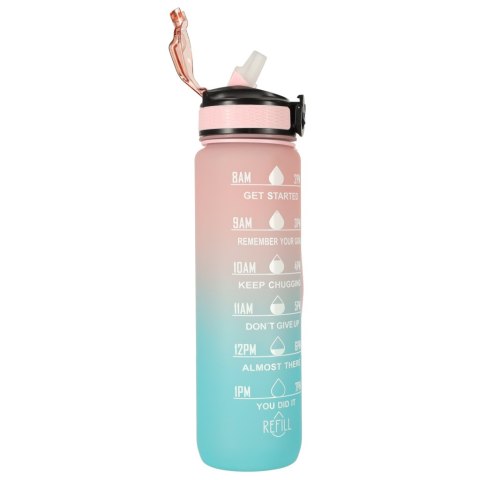 Butelka na wodę bidon ze słomką uchwytem miarką motywacyjną na siłownię BPA free Tritan 1l róż błękit Kik Sp. z o. o. Sp. k. Butelka na wodę bidon ze słomką uchwytem miarką motywacyjną na siłownię BPA free Tritan 1l róż błękit Kik Sp. z o. o. Sp. k.
