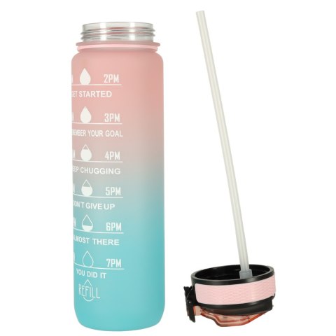 Butelka na wodę bidon ze słomką uchwytem miarką motywacyjną na siłownię BPA free Tritan 1l róż błękit Kik Sp. z o. o. Sp. k. Butelka na wodę bidon ze słomką uchwytem miarką motywacyjną na siłownię BPA free Tritan 1l róż błękit Kik Sp. z o. o. Sp. k.