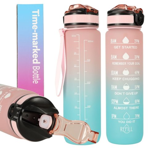 Butelka na wodę bidon ze słomką uchwytem miarką motywacyjną na siłownię BPA free Tritan 1l róż błękit Kik Sp. z o. o. Sp. k. Butelka na wodę bidon ze słomką uchwytem miarką motywacyjną na siłownię BPA free Tritan 1l róż błękit Kik Sp. z o. o. Sp. k.