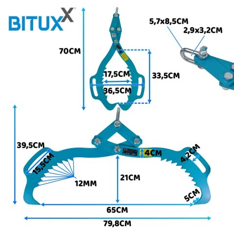 Bituxx Szczypce Leśne do Chwytania Pni Stalowe Udźwig 500kg Szerokie Szczęki 520mm Bituxx Szczypce Leśne do Chwytania Pni Stalowe Udźwig 500kg Szerokie Szczęki 520mm