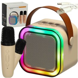 Zestaw do karaoke 2 mikrofony + głośnik przenośny BLUETOOTH USB LED beżowy Kik Sp. z o. o. Sp. k.