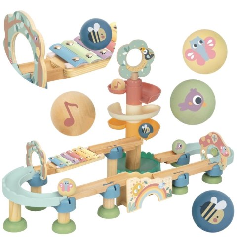 Tooky Toy TOOKY TOY Drewniany Muzyczny Tor Kulkowy Kulodrom 44 el. Pastelowe