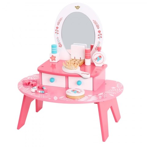 Tooky Toy TOOKY TOY Różowa Toaletka Drewniana Do Makijażu z Lustrem