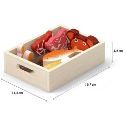 Viga Toys VIGA Drewniany Zestaw Artykułów Spożywczych w Skrzynkach Śniadanie Ryby Mięso Nabiał
