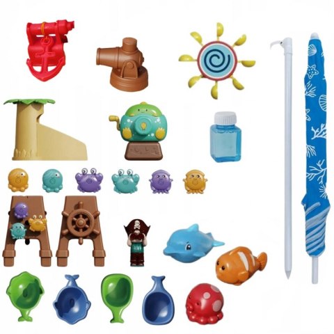 Woopie WOOPIE Stolik Wodny 2w1 Piaskownica Statek Piracki z Parasolem XL z Maszyna do Robienia Baniek Mydlanych Woopie WOOPIE Stolik Wodny 2w1 Piaskownica Statek Piracki z Parasolem XL z Maszyna do Robienia Baniek Mydlanych