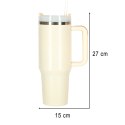 Kubek termiczny ze słomką i uchwytem termos 1200ml kremowy Kik Sp. z o. o. Sp. k.