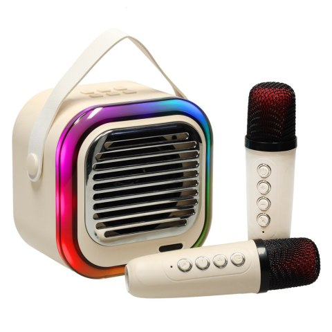 Zestaw do karaoke głośnik Bluetooth 2 mikrofony USB LED 10W kremowy Kik Sp. z o. o. Sp. k. Zestaw do karaoke głośnik Bluetooth 2 mikrofony USB LED 10W kremowy Kik Sp. z o. o. Sp. k.