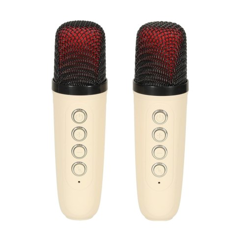Zestaw do karaoke głośnik Bluetooth 2 mikrofony USB LED 10W kremowy Kik Sp. z o. o. Sp. k. Zestaw do karaoke głośnik Bluetooth 2 mikrofony USB LED 10W kremowy Kik Sp. z o. o. Sp. k.