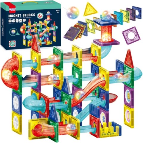 Woopie WOOPIE Klocki Magnetyczne Konstrukcyjne 3D Zestaw Edukacyjny Tor Kulkowy 105el.