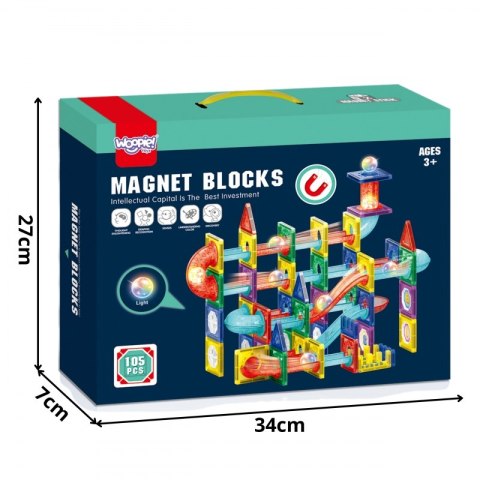 Woopie WOOPIE Klocki Magnetyczne Konstrukcyjne 3D Zestaw Edukacyjny Tor Kulkowy 105el. Woopie WOOPIE Klocki Magnetyczne Konstrukcyjne 3D Zestaw Edukacyjny Tor Kulkowy 105el.
