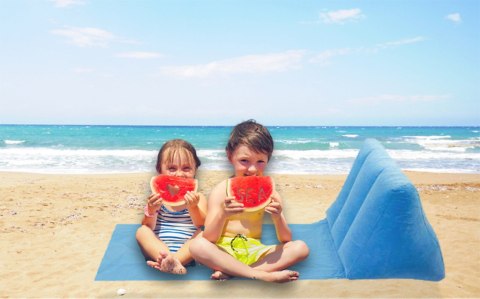 Mata plażowa z dmuchanym oparciem leżak z poduszką niebieski Kik Sp. z o. o. Sp. k. Mata plażowa z dmuchanym oparciem leżak z poduszką niebieski Kik Sp. z o. o. Sp. k.