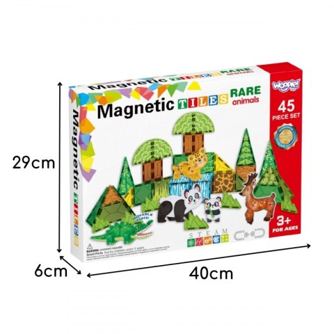 Woopie WOOPIE Klocki Magnetyczne Konstrukcyjne 3D Zestaw Edukacyjny Rzadkie Zwierzęta 45el.