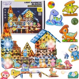 Woopie WOOPIE Klocki Magnetyczne Konstrukcyjne Świecące 3D Park Dinozaurów 124el.