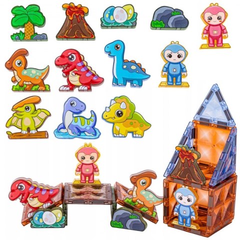 Woopie WOOPIE Klocki Magnetyczne Konstrukcyjne Świecące 3D Park Dinozaurów 124el.