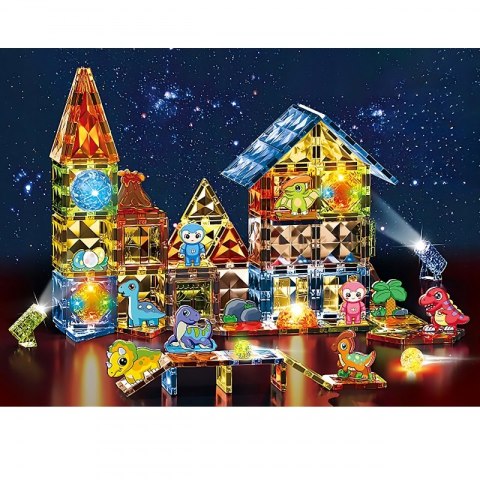 Woopie WOOPIE Klocki Magnetyczne Konstrukcyjne Świecące 3D Park Dinozaurów 124el.