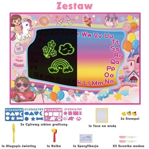 Woopie WOOPIE Mata Wodna do Malowania 2w1 XXL 100x70cm Świeci w Ciemności