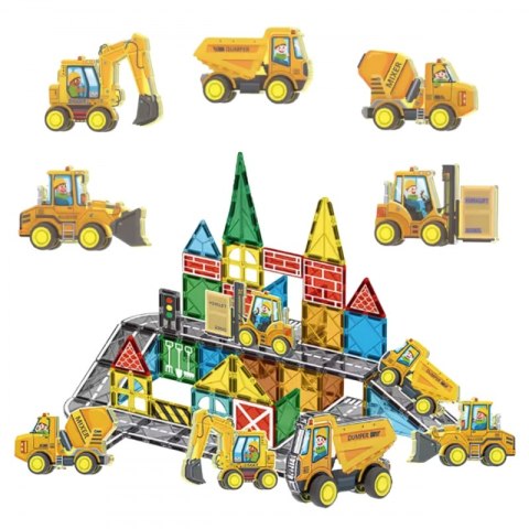Woopie Woopie Zestaw Klocków Magnetycznych z Pojazdami Budowlanymi