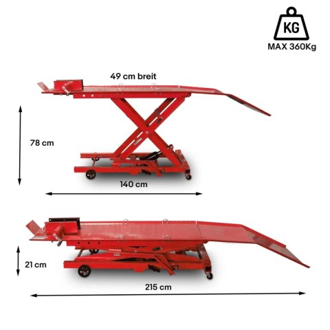 Bituxx Hydrauliczny Podnośnik Nożycowy do Motocykli 360 kg 210-780 mm z Rampą Bituxx Hydrauliczny Podnośnik Nożycowy do Motocykli 360 kg 210-780 mm z Rampą
