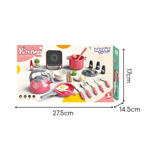 Woopie WOOPIE Zestaw Małego Kucharza Indukcja Garnki Patelnia Czajnik Różowy 30el.