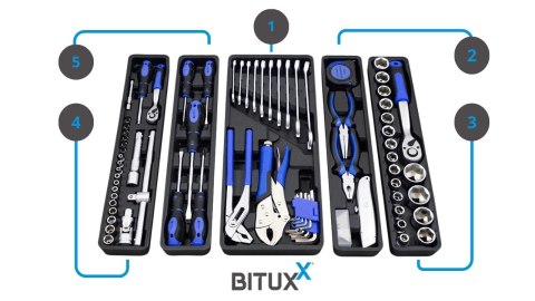 Bituxx Skrzynka narzędziowa 85el niebieska zestaw warsztatowy trwały organizacja