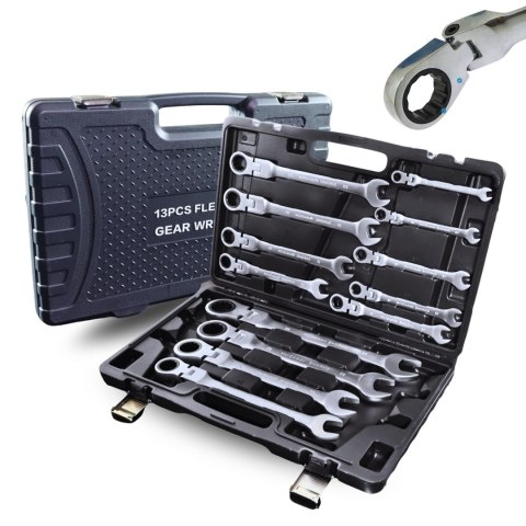 Bituxx Zestaw Kluczy Oczkowych z Grzechotką 13 el Elastycznych 8-32mm Stal Walizka