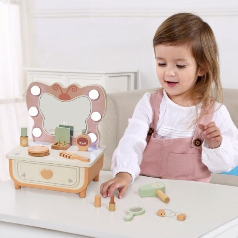 Tooky Toy TOOKY TOY Drewniana Toaletka Motyl Akcesoria Lustro z Oświetleniem LED + Kosmetyki