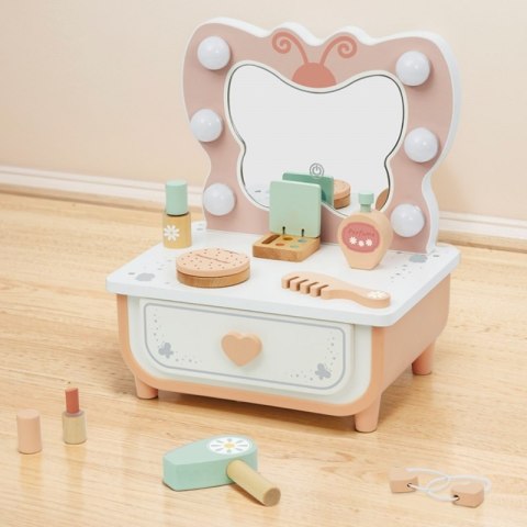 Tooky Toy TOOKY TOY Drewniana Toaletka Motyl Akcesoria Lustro z Oświetleniem LED + Kosmetyki