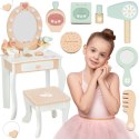 Tooky Toy TOOKY TOY Drewniana Toaletka z Krzesełkiem Akcesoria Lustro z Oświetleniem LED + Kosmetyki