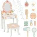 Tooky Toy TOOKY TOY Drewniana Toaletka z Krzesełkiem Akcesoria Lustro z Oświetleniem LED + Kosmetyki