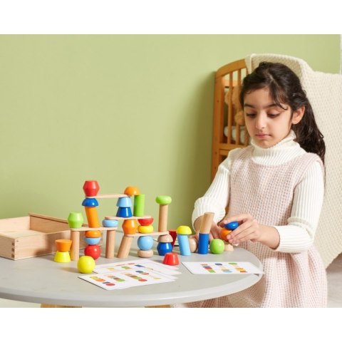 Viga Toys VIGA Drewniane Klocki Geometryczne Układanka 52 el.