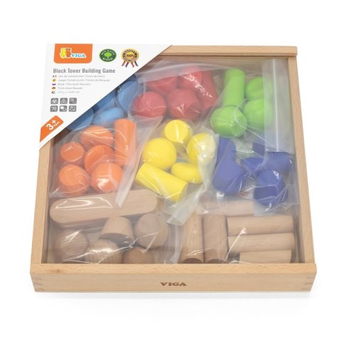 Viga Toys VIGA Drewniane Klocki Geometryczne Układanka 52 el.
