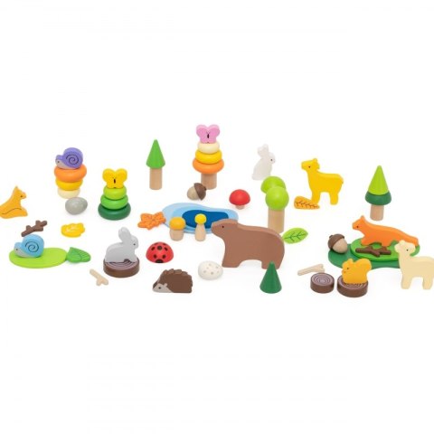 Viga Toys VIGA Drewniane Klocki Kolorowe Leśne Opowieści Pudełko 58el.