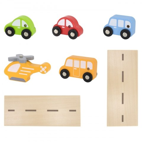 Viga Toys VIGA Drewniany Parking dla Samochodzików z Windą 4 Autka Helikopter