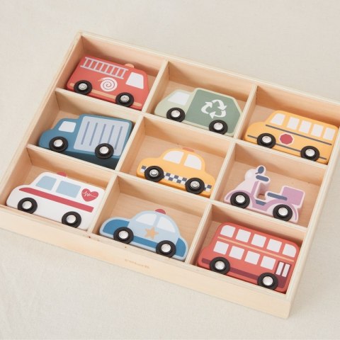 Viga Toys VIGA Drewniany Zestaw Kolorowych Pojazdów Miejskich 9szt.