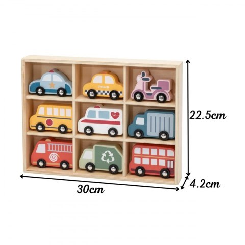 Viga Toys VIGA Drewniany Zestaw Kolorowych Pojazdów Miejskich 9szt.