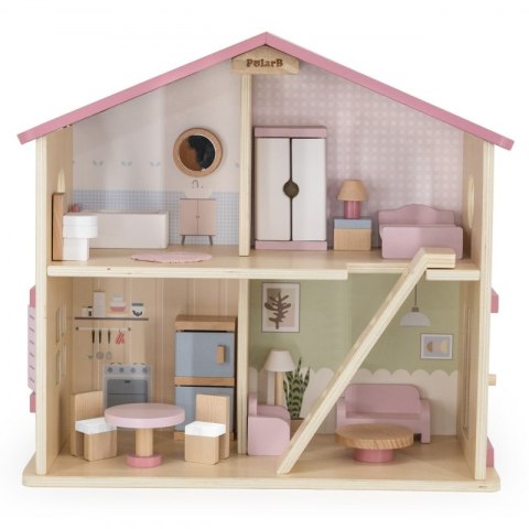 Viga Toys VIGA PolarB Duży Drewniany Domek dla Lalek 17 el.