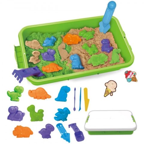 Woopie WOOPIE Piasek Kinetyczny 1,5 kg Zestaw XXL ZOO Safari Stolik z Foremkami