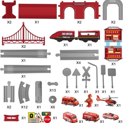 Woopie WOOPIE Zestaw Kolejka Elektryczna Lokomotywa Straż Pożarna 66el.