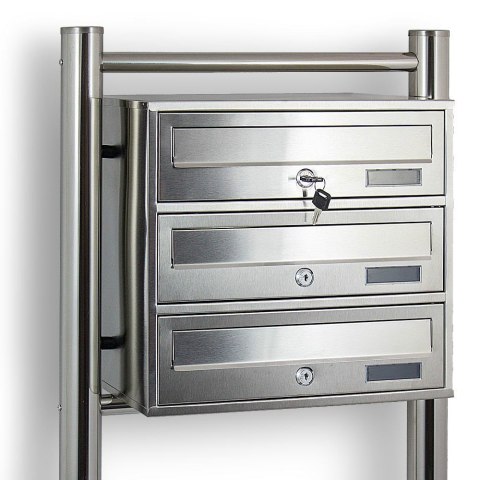 Bituxx Skrzynka lokatorska 3 komorowa stal nierdzewna na stojaku euro zamek