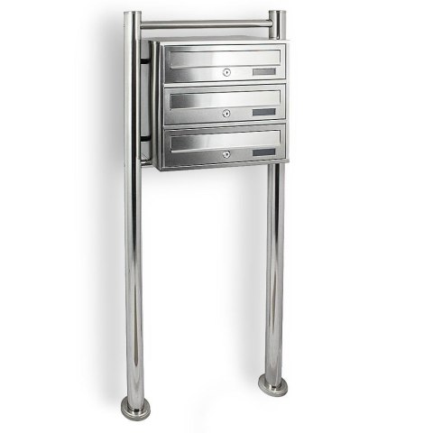 Bituxx Skrzynka lokatorska 3 komorowa stal nierdzewna na stojaku euro zamek