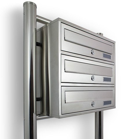 Bituxx Skrzynka lokatorska 3 komorowa stal nierdzewna na stojaku euro zamek