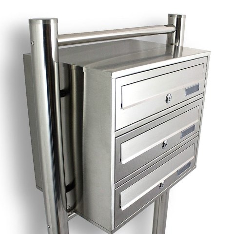 Bituxx Skrzynka lokatorska 3 komorowa stal nierdzewna na stojaku euro zamek