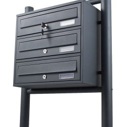 Bituxx Skrzynka lokatorska 3 komory stal nierdzewna ze stojakiem zewnętrzna